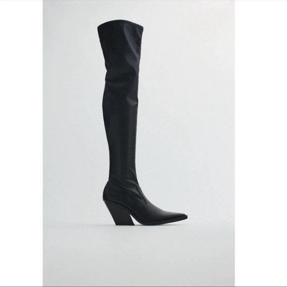 ZARA Thigh High Faux Leather Western Boots- Size 35 US 5. - Picture 2 of 10